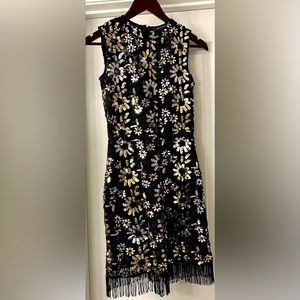 French Connection Mini Dress Sequin Lined Silver Gold Size 0/XS